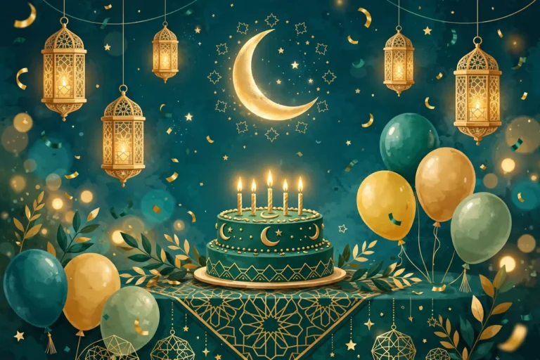 صورة احتفالية لعيد ميلادي بالهجري مع الهلال والفوانيس وكعكة عيد الميلاد